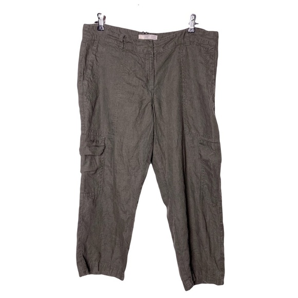 Eileen Fisher | Brown Organic Linen Cropped Straight Leg Cargo Pants, Size 8 - Picture 1 of 8